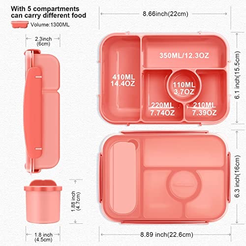 Amathley Bento Box Adult Lunch Box Kids,Lunch Containers for Adults/Kids/Toddler,5 Compartments Bento Lunch Box with Sauce Vontainers,Microwave & Dishwasher & Freezer Safe,BPA-Free(Pink) - Image 4