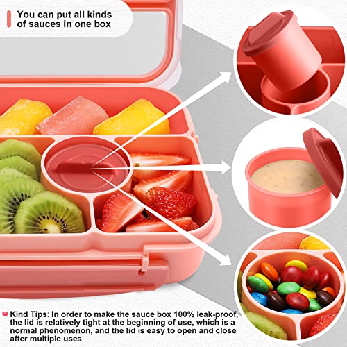 Amathley Bento Box Adult Lunch Box Kids,Lunch Containers for Adults/Kids/Toddler,5 Compartments Bento Lunch Box with Sauce Vontainers,Microwave & Dishwasher & Freezer Safe,BPA-Free(Pink) - Image 5