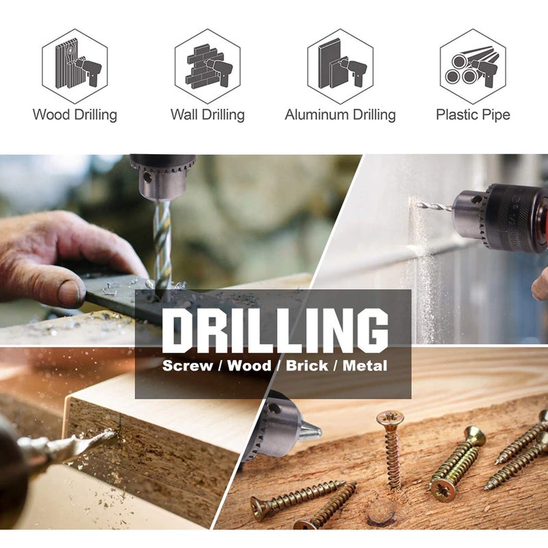 MLD Multifunction Handheld 10mm Electric Reversible variable speed Drill machine With 5Pcs HSS Drill Bit,Plier,tester,wrench,cutter,hammer,16Pcs Holesaw cutter,3pcs Step bit,6pcs Flat bit set - Image 5