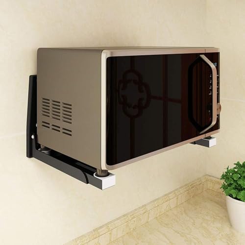 Eeghurt 304 Stainless Steel Sturdy Microwave Shelf Bracket Wall Mount Kit Foldable Stretch Wall Mounted Rack Shelf Oven Stand Shelf Rack 2Piece with Screws, 200X220mm 8X8.5Inch, Black - Image 3