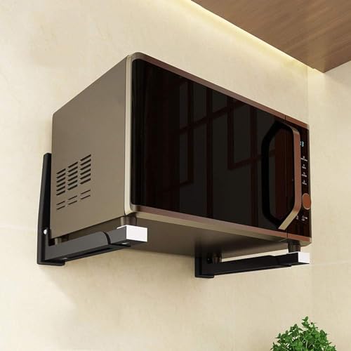 Eeghurt 304 Stainless Steel Sturdy Microwave Shelf Bracket Wall Mount Kit Foldable Stretch Wall Mounted Rack Shelf Oven Stand Shelf Rack 2Piece with Screws, 200X220mm 8X8.5Inch, Black - Image 2