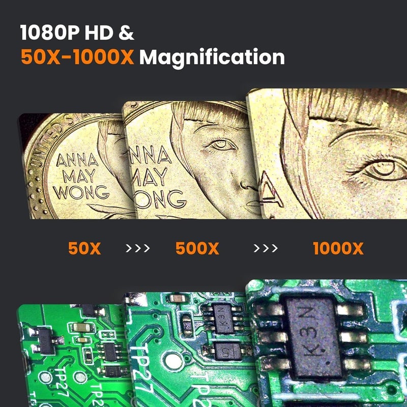 Tobo WiFi Portable Wireless Digital Microscope 50X-1000X Magnification 1080P HD with Adjustable Stand for Inbuilt Battery 700mAh Compatible with i-Phone Android Black TD-1348IM - Image 2