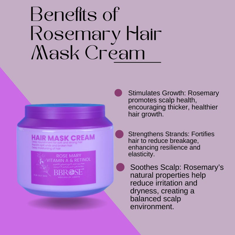 BBROSE Rosemary Hair Mask Cream, Deep Nourishment for Soft and Strong Hair, Repairs Split Ends and Damaged Hair, Deep Moisturizing Formula, 1000ml, Deep Repair, Reduces Frizz, Adds Shine, - Image 5