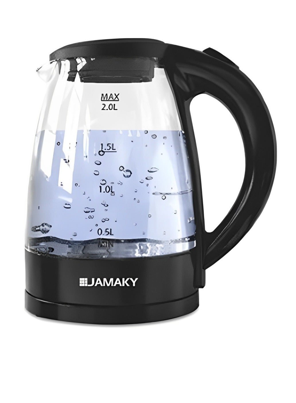 Electric kettle, 2 liter capacity with Italian technology - 2200 watts, high borosilicate glass body with 125 degree dry boil protection with blue light indicator, suitable for offices and home
