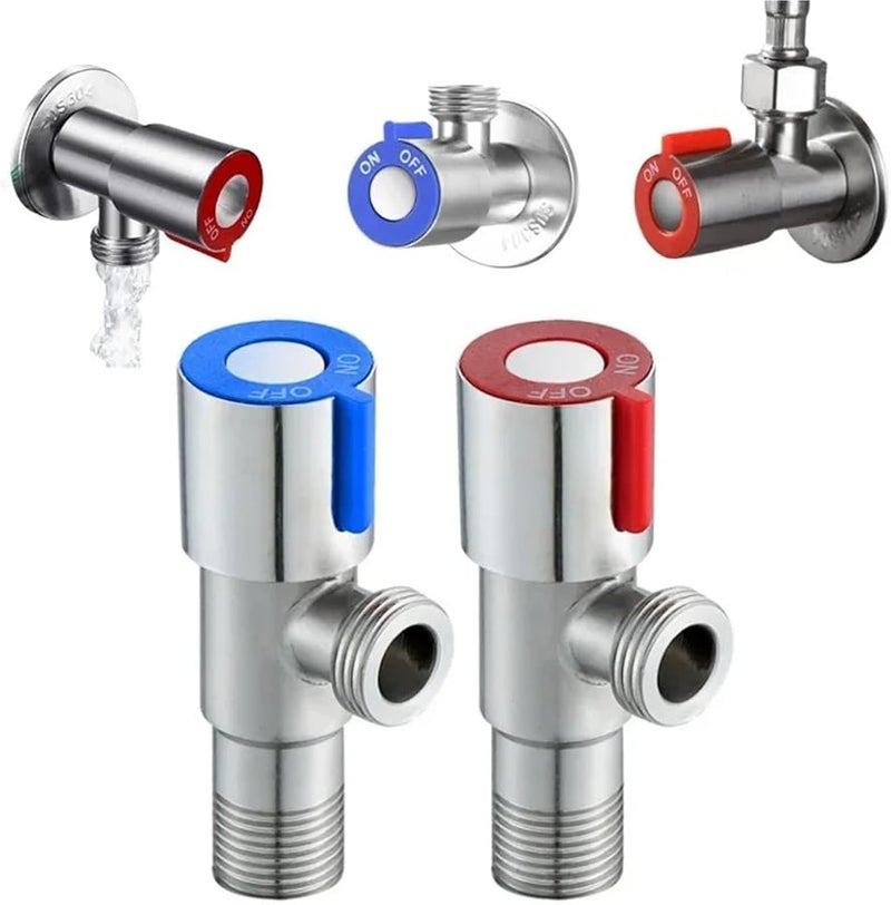 صمامات زاوية دخول ساخنة باردة من الفولاذ المقاوم للصدأ 2 قطعة للمرحاض، حوض الغسيل، حوض، سخان الماء - Image 2