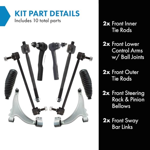 TRQ مجموعة توجيه وتعليق أمامية TRQ ذراع تحكم مع مفصل كروي عمود توجيه وجراب دودة وصلة مثبت قضيب التوازن قضيب الربط متوافق مع شيفروليه ماليبو 2013-2015 ماليبو المحدودة 2016 - Image 2