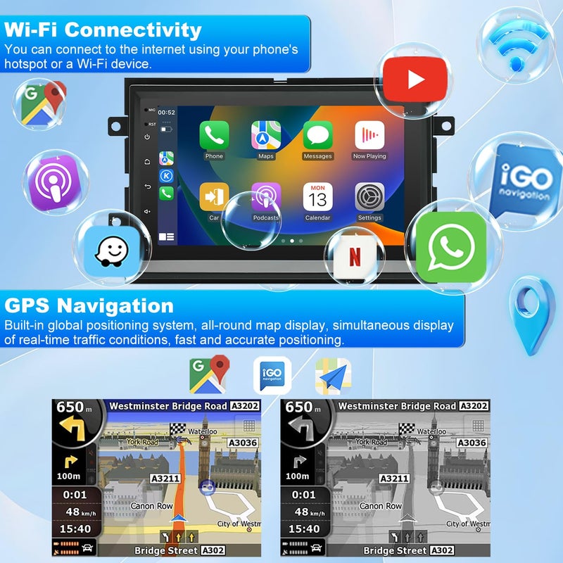 iCarSEPTON 5GWifi Upgrade Android Car Radio for Ford F150 2004-2008, F250 F350 2006-2016,Car Stereo for Mustang Escape Fusion Edge Explorer 7inch Touch Screen Wirelss Carplay Android Auto GPS Navigator FM Camera - Image 4