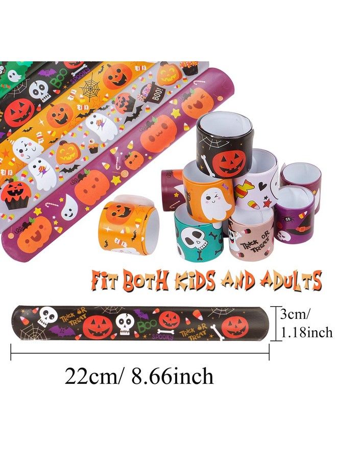 CCINEE 48Pcs Halloween Slap Bracelets Assorted Bulk Pumpkin Zombie Witches Snap Bracelet Wristbands For Kids Halloween Party Gift Bag Filler Supply… - Image 3