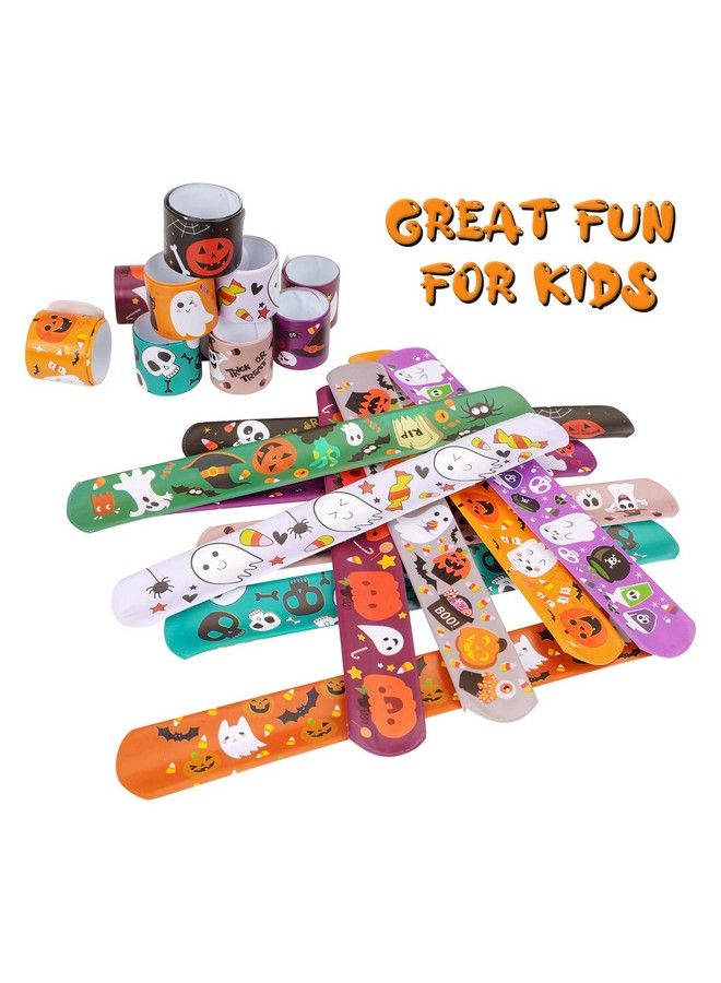 CCINEE 48Pcs Halloween Slap Bracelets Assorted Bulk Pumpkin Zombie Witches Snap Bracelet Wristbands For Kids Halloween Party Gift Bag Filler Supply… - Image 5