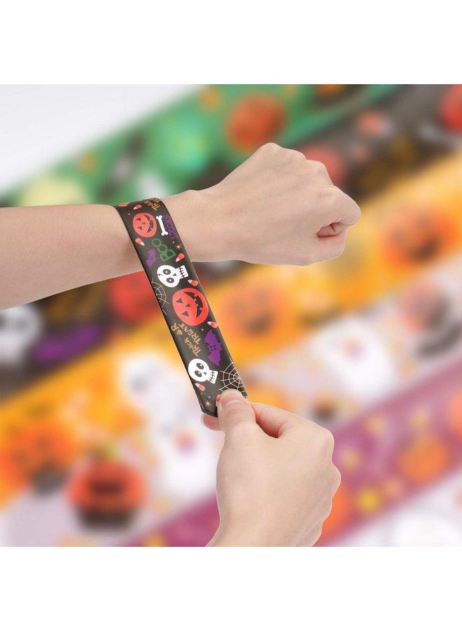 CCINEE 48Pcs Halloween Slap Bracelets Assorted Bulk Pumpkin Zombie Witches Snap Bracelet Wristbands For Kids Halloween Party Gift Bag Filler Supply… - Image 4