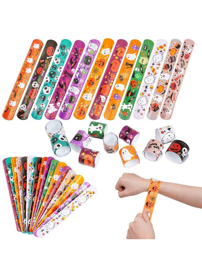 CCINEE 48Pcs Halloween Slap Bracelets Assorted Bulk Pumpkin Zombie Witches Snap Bracelet Wristbands For Kids Halloween Party Gift Bag Filler Supply… - Image 1