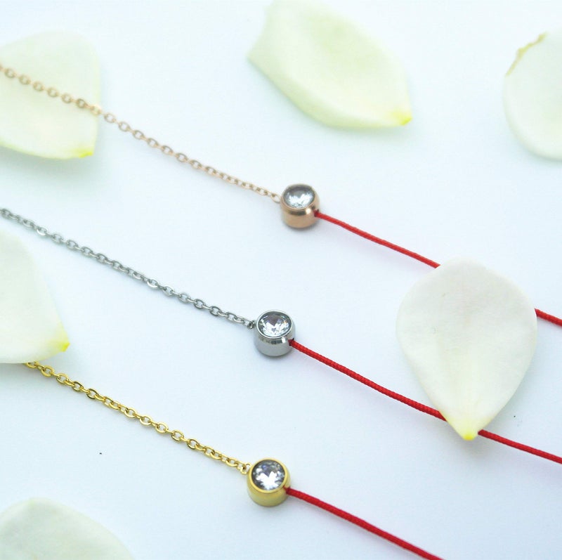 ZUOPIPI Red String Lucky Bracelet with Rhinestone Half Rope Crystal Chain Gift for Her (Gold) - Image 3