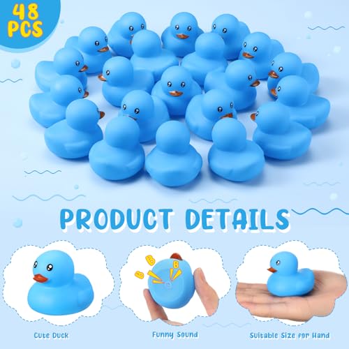 Hungdao 48 Pcs 2 Inch Mini Rubber Ducks for Kids Children Party Favors Bulk Bath Ducks Summer Pool Floating Toys Rubber Duckies Birthday Gifts for Boys Girls Baby Shower SuppliesBlue - Image 5