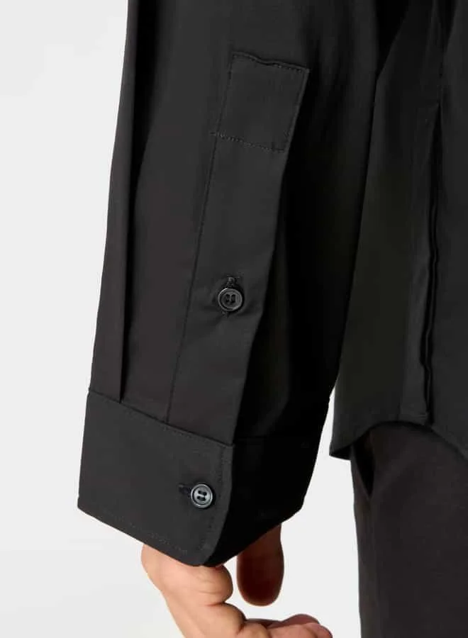 Iconic Iconic Solid Slim Fit Shirt with Pocket and Long Sleeves
