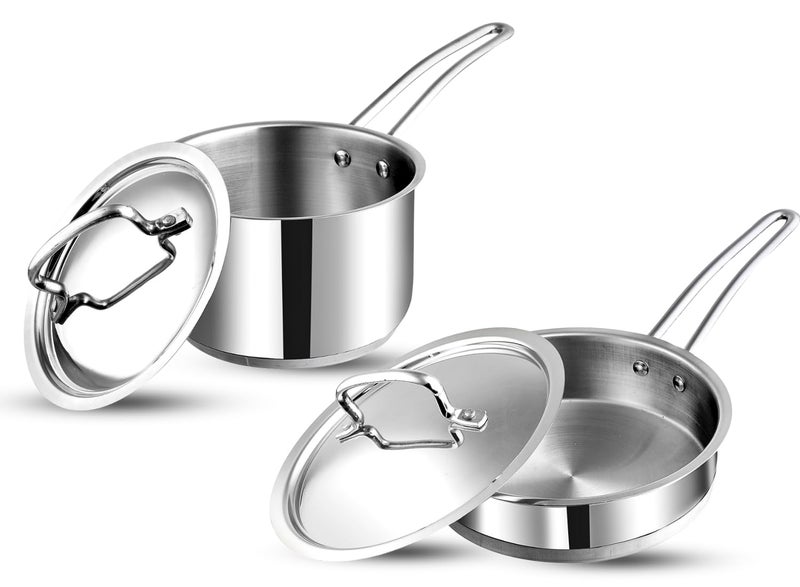 VINOD Vinod Classique Deluxe Stainless Steel Cookware Combo Set of 2 Pcs | Saucepan 2.1 Litre (16cm), Frypan (20cm) | Extra Deep, Riveted Handles | Induction Base | 2 Year Warranty  - Image 1