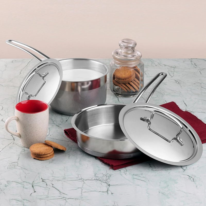 VINOD Vinod Classique Deluxe Stainless Steel Cookware Combo Set of 2 Pcs | Saucepan 2.1 Litre (16cm), Frypan (20cm) | Extra Deep, Riveted Handles | Induction Base | 2 Year Warranty  - Image 2