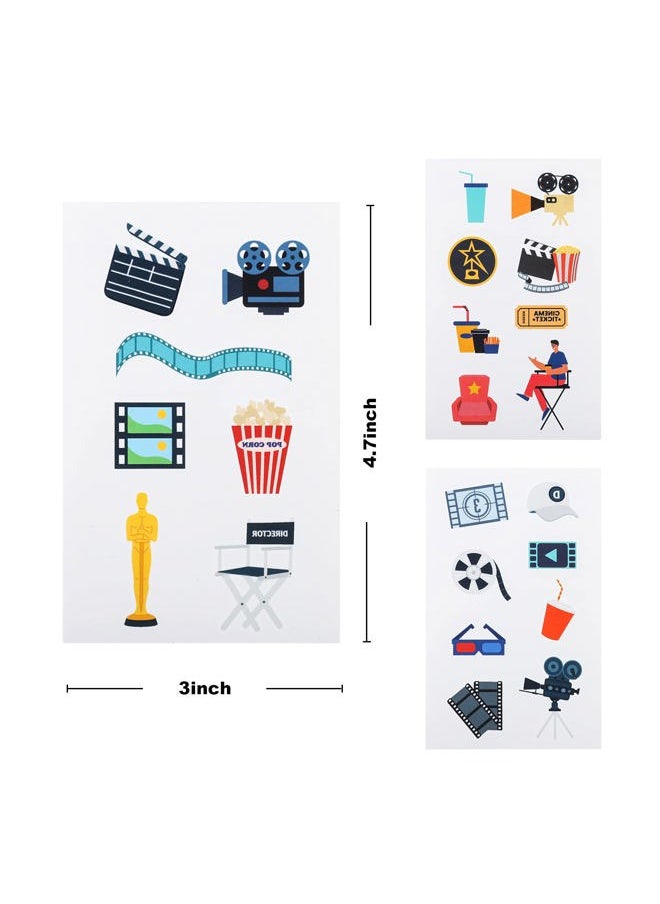Cleverplay - 24 Sheets Movie Night Temporary Tattoos, Birthday Decorations Movie Night Party Favors - Image 1