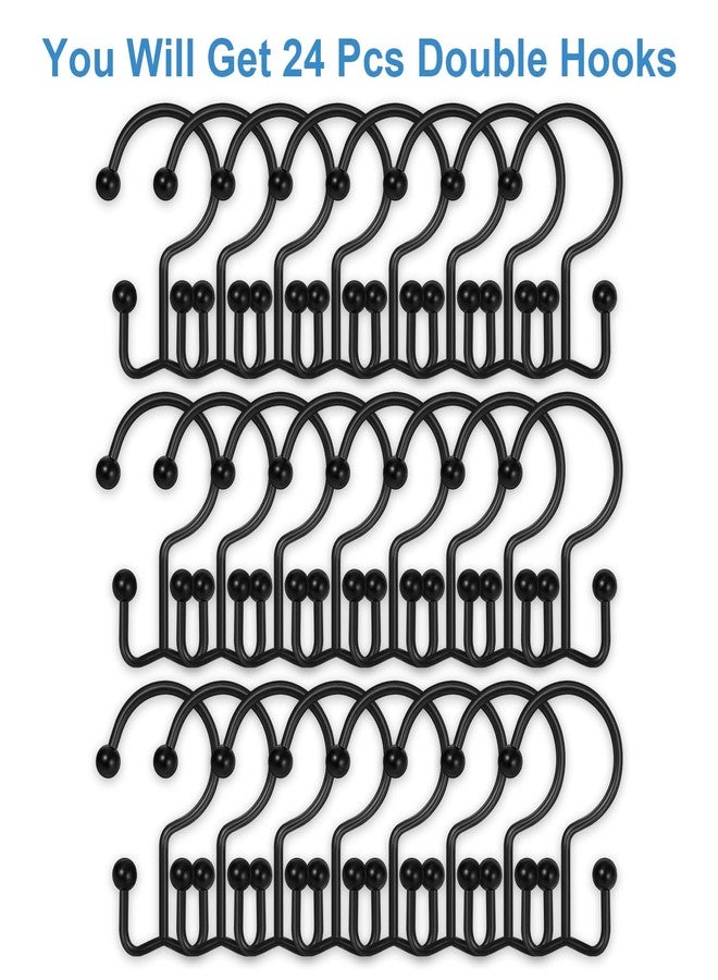 TOPROD 24 Pack Shower Curtain Hooks Rings, Double Sided Shower Hooks for Shower Curtain, Stainless Steel Shower Rings Rust Proof for Bathroom Shower Curtain Rod Curtains, Free Gliding, Matte Black - Image 2