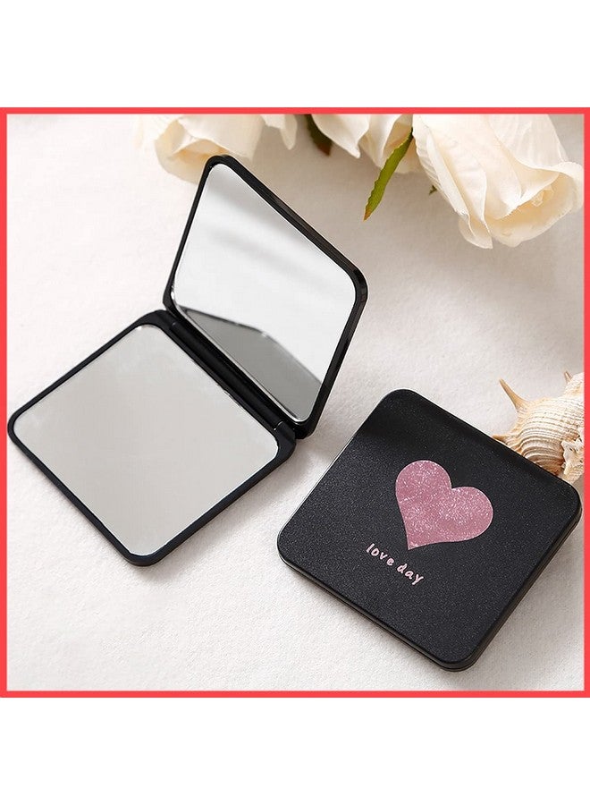 wolpin Foldable Makeup Mirror Glass Pocket Mirror For Women Men Firls Vanity Mirror Portable Compact Size Mirror For Handbag Purse Black (Square Framed Tabletop Mount)  - Image 1