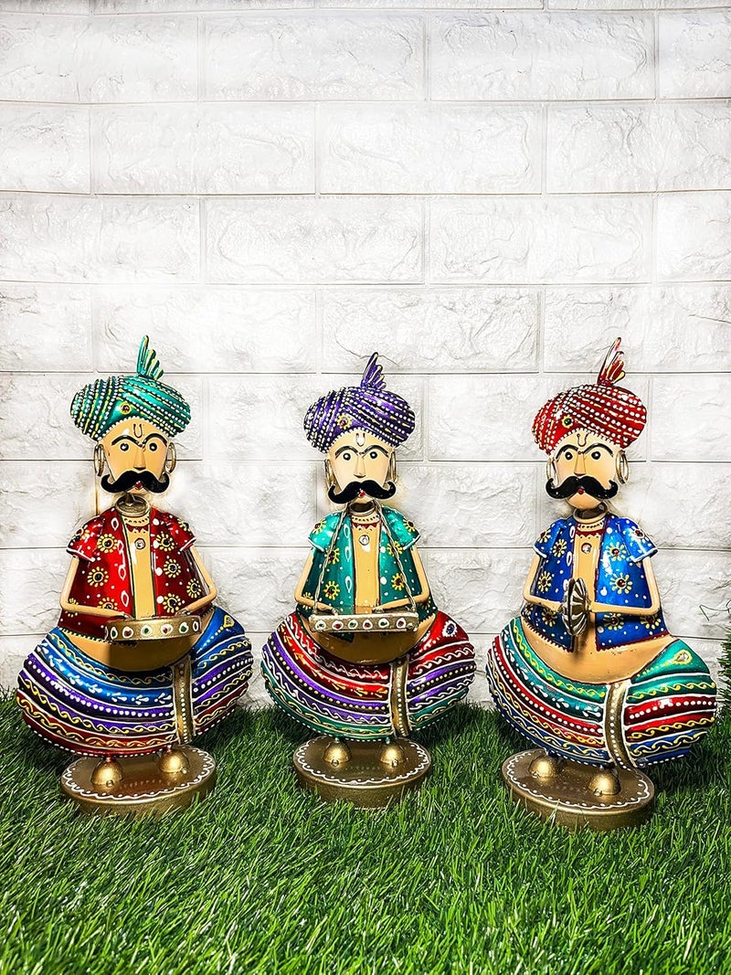 GUNENDRA Crafts Metal Rajasthani Musicians Item showpiece Rajasthani showpiece for Home Decor Gift Items Showpieces Home Decoration Items Stylish Table Decorative Items
