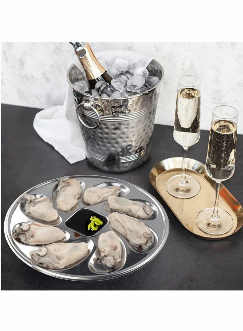KASTWAVE Oyster Plate, Stainless Steel Oyster Plate, 3Pcs Grill Pan Serving Trays, 8 Slots Oyster Grill Pan, Oyster Shell Shaped Tray for Oysters, Sauce and Lemons, for Home Restaurant (9.8 Inch) - Image 4
