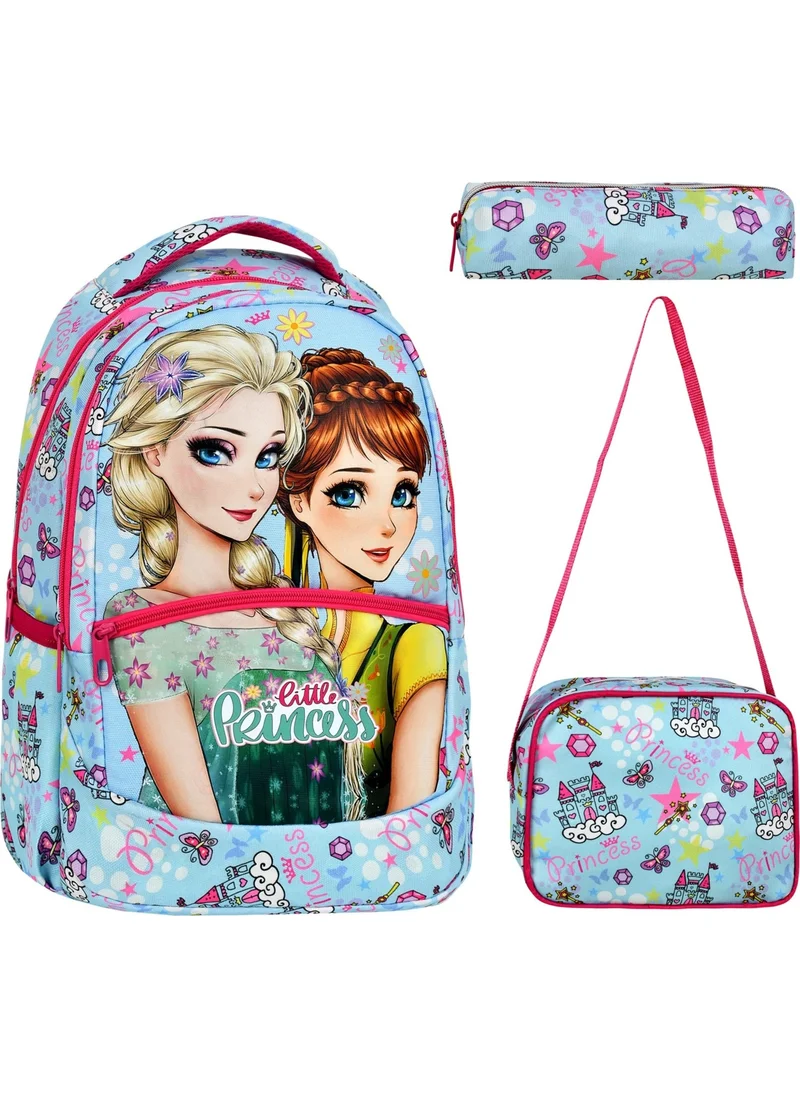 Çantaland 3-Pack Primary School Frozen Patterned, Girls Lunch Box and Pencil Case School Bag