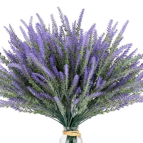 AWARDSEN Artificial Flowers for Outdoors UV Resistant 15 Bundles Fake Flowers Faux Plastic Plants Purple Lavender for Home Office Wedding Garden Porch Window Box Decor - Image 1