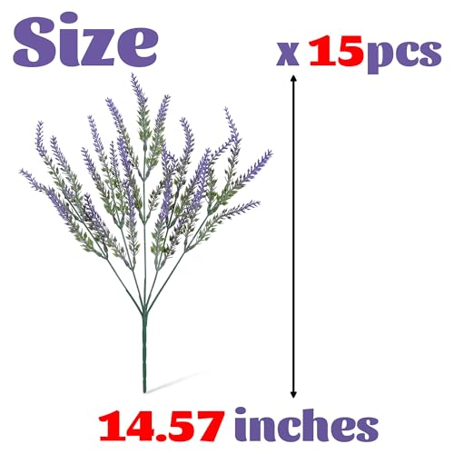 AWARDSEN Artificial Flowers for Outdoors UV Resistant 15 Bundles Fake Flowers Faux Plastic Plants Purple Lavender for Home Office Wedding Garden Porch Window Box Decor - Image 3