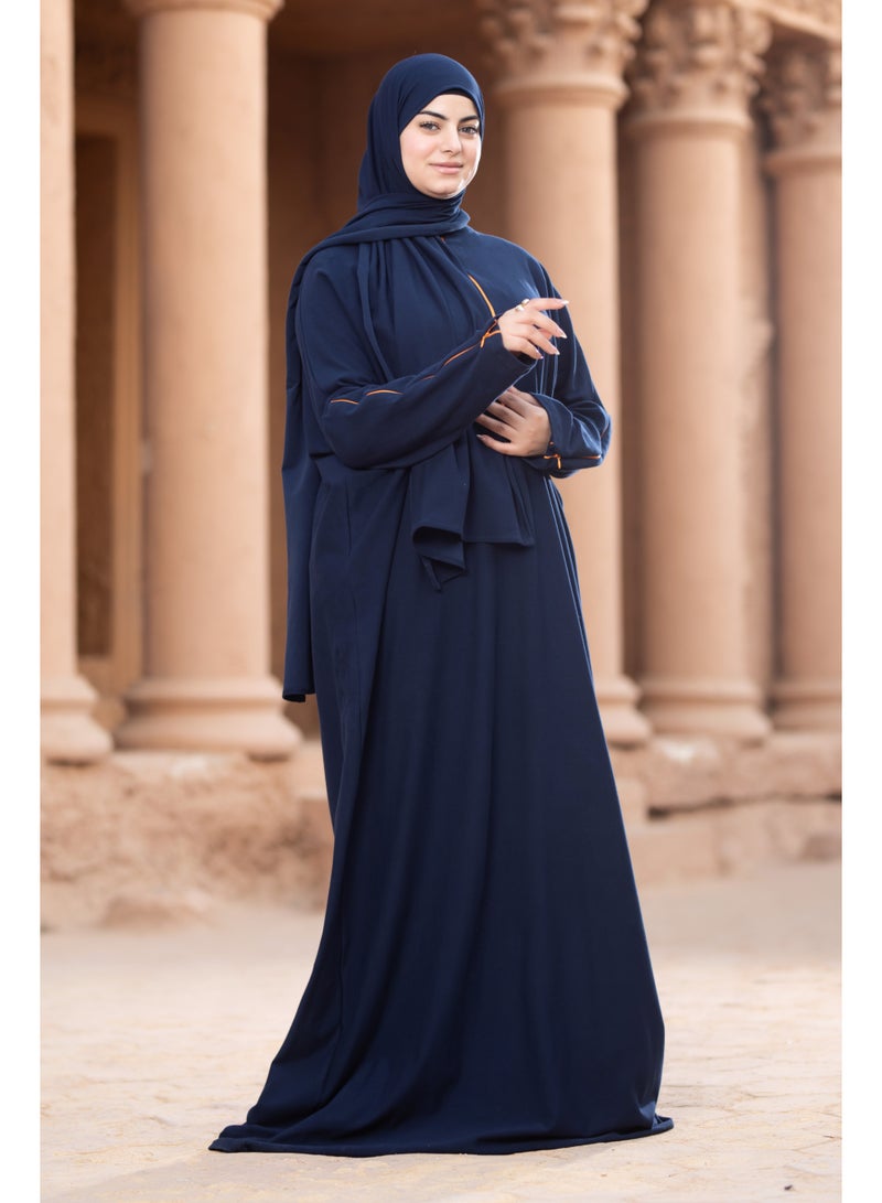 SATR HIJABI Elegant Navy Isdal with Contrast Detail – Modest Prayer Wear for Women - Image 3