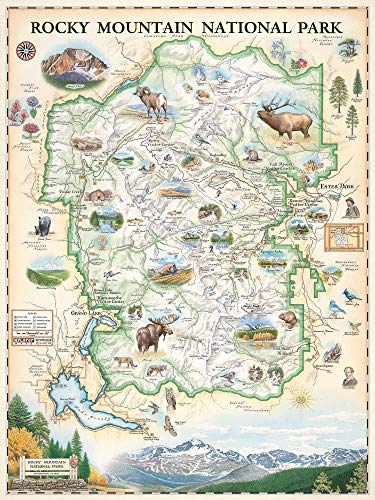 Xplorer Maps Rocky Mountain National Park Hand-Drawn Map – 18x24 Vintage-Style Lithographic Print – Made in USA - Image 1