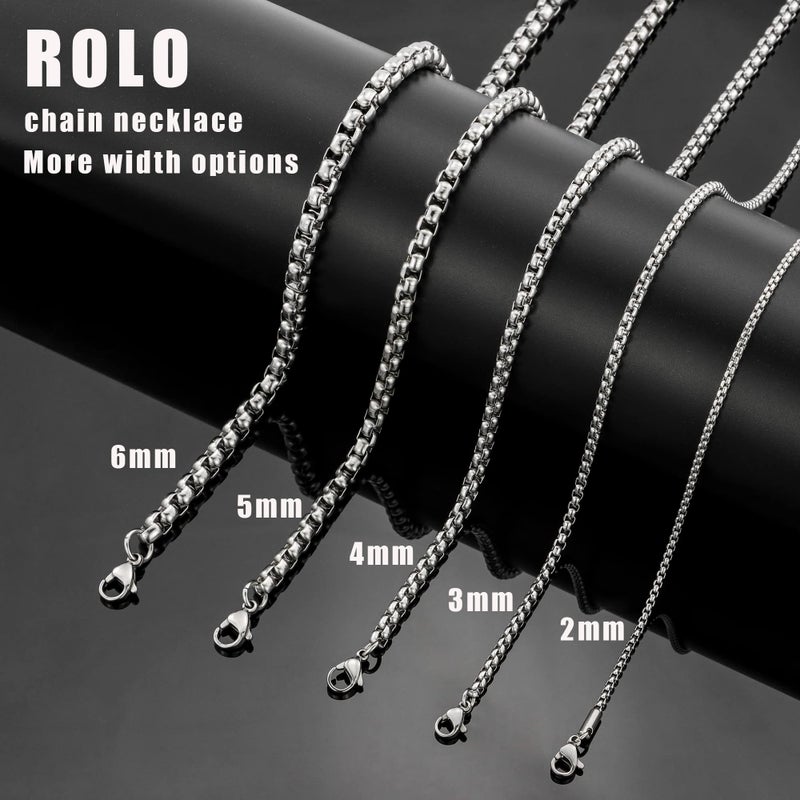Monily 2-7 mm 16-36 In Square Rolo Stainless Steel Chain Necklace Round Box Necklace Men Women Jewellery - Image 3