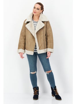French Connection Women Spread Collar Textured Soft Shell Jacket, Taupe  - Image 4