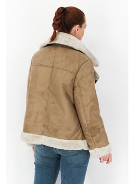 French Connection Women Spread Collar Textured Soft Shell Jacket, Taupe  - Image 2