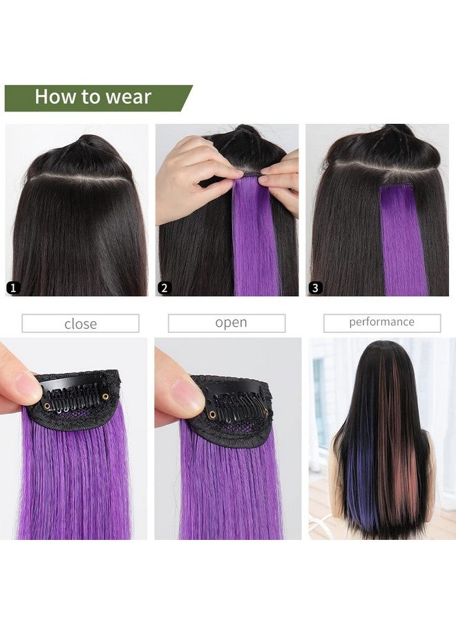 HSPJHTM Purple Hair Extensions,HJPJHTM Colored Hair Extensions,6pcs Party Highlights Clip in Hair Extensions for Girls 22" Long Straight Thick Hair Synthetic Hairpieces - Image 4