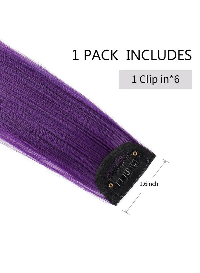 HSPJHTM Purple Hair Extensions,HJPJHTM Colored Hair Extensions,6pcs Party Highlights Clip in Hair Extensions for Girls 22" Long Straight Thick Hair Synthetic Hairpieces - Image 3
