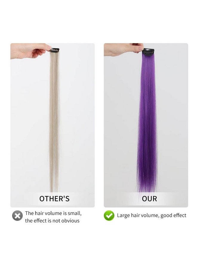 HSPJHTM Purple Hair Extensions,HJPJHTM Colored Hair Extensions,6pcs Party Highlights Clip in Hair Extensions for Girls 22" Long Straight Thick Hair Synthetic Hairpieces - Image 5