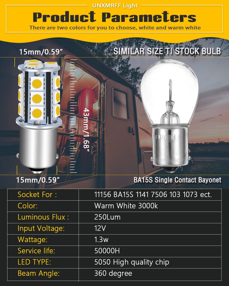 UNXMRFF Super Bright Warm White 1156 LED Bulb 1003 1073 7506 1141 BA15S LED Bulb 5050 18-SMD Replacement For 12V RV Interior Ceiling Dome Light Bulb/Travel Trailer/Boat/Camper Light Bulbs (Pack of 2) - Image 3