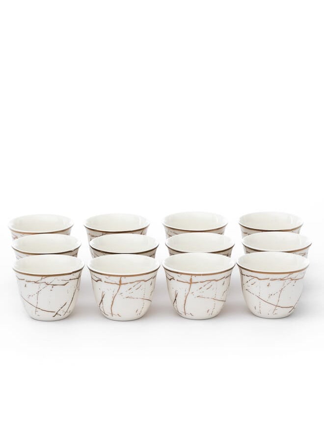 Alsaif Gallery A Set Of 12-Piece Golden Marble Porcelain Arabic Coffee Cups 