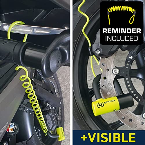 Urban UR59 Mini U Disc Lock, ø14 mm Double Locking, Dual Function for Brake Lock or Chain, 14mm Hardened Steel Shackle, Reminder Cable, Universal Anti Theft Wheel Lock for Motorcycle, Scooter Bike - Image 5