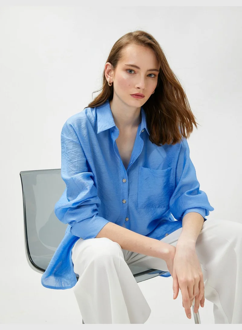 كوتون Pocket Detail Viscose Oversized Shirt