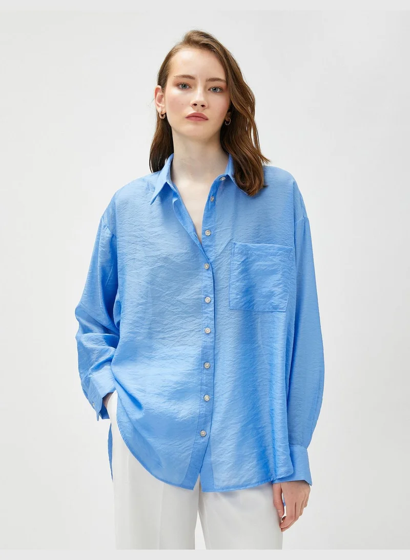 كوتون Pocket Detail Viscose Oversized Shirt