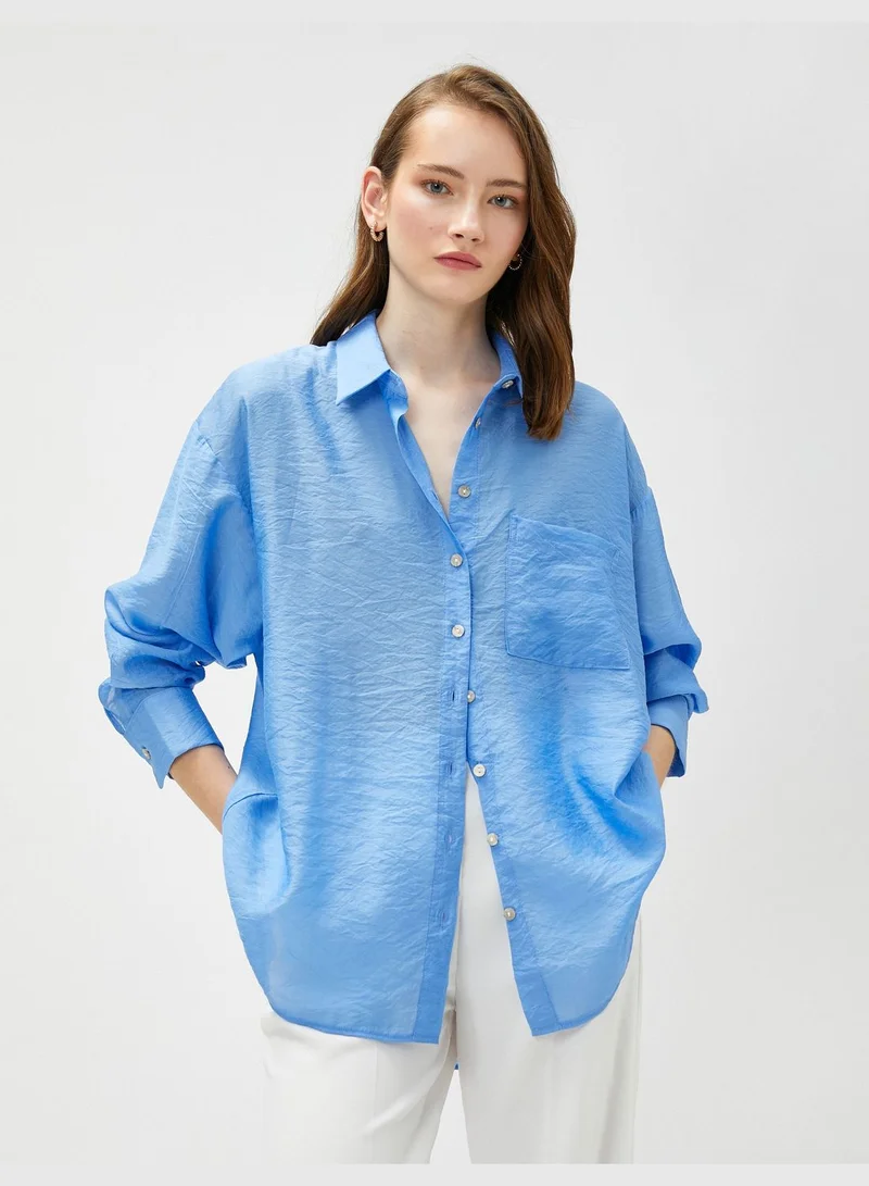 كوتون Pocket Detail Viscose Oversized Shirt