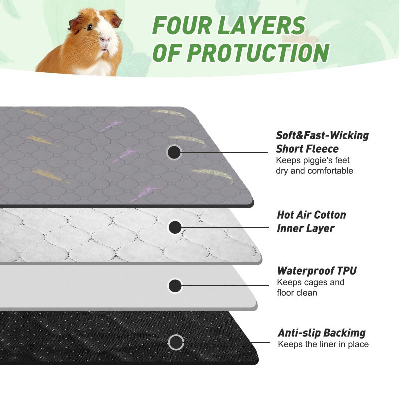 LWYMX 2Pcs Guinea Pig Cage Liners,Guinea Pig Fleece Cage Liners24''X48'' Super Absorbent Washable Pee Pads Reusable for Rabbit Hamster Chinchilla - Image 4