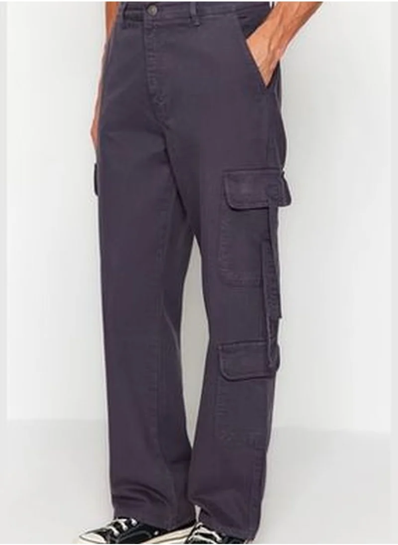 trendyol Men's Anthracite Wide Cut Cargo Jeans Trousers.