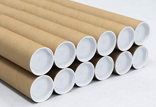 MagicWater Supply Heavy Duty Mailing Tubes - Durable Cardboard for Shipping, Storing & Protecting Posters Artwork Documents and Blueprints with Secure End Caps - 12 Pack 2 in x 18 in Kraft - US Made. - Image 1