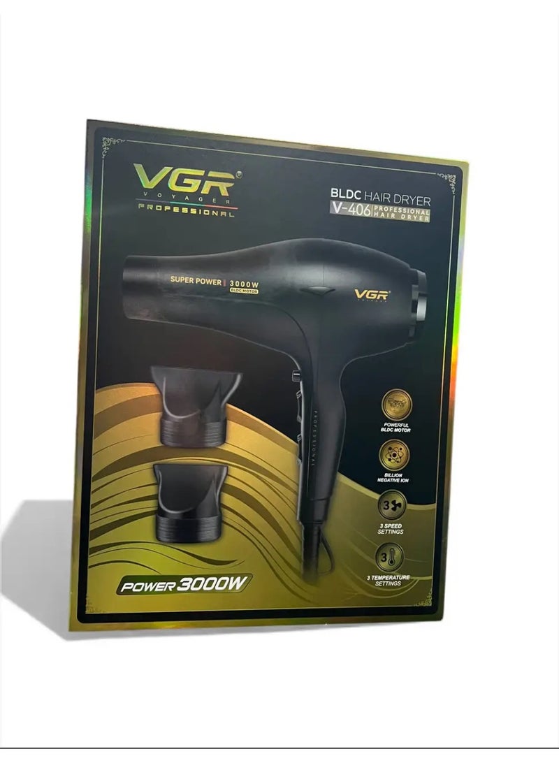 VGR Professional 3000W Hair Dryer for Women – High Power Fast Drying Blow Dryer for Salon & Home Use with Dual Airflow Nozzles  Styling, Cool Shot for Smooth Shiny Finish black - Image 3
