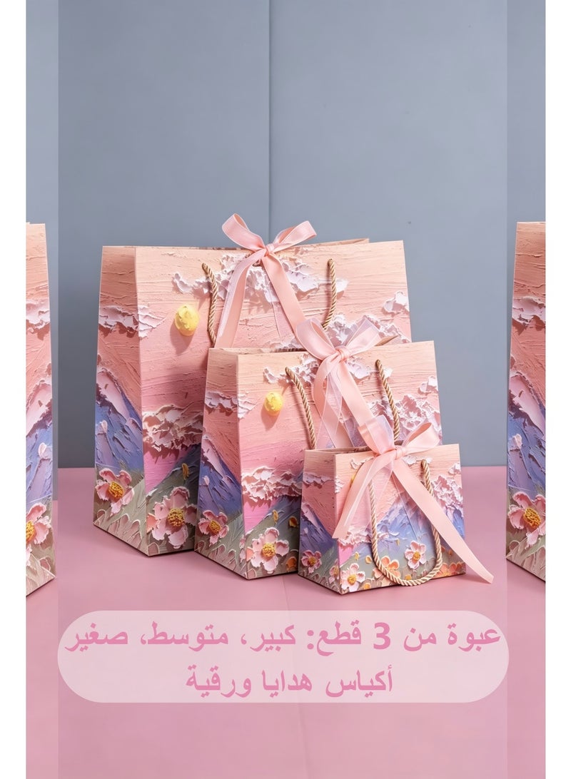 3pcs Paper Gift Bags Consisting In Three Sizes, Large, Medium And Small, Oil Painting Floral Handheld Present Bags Suitable For Birthday Parties And Special Occasions Present Bags Wedding Party Supplies - Image 1