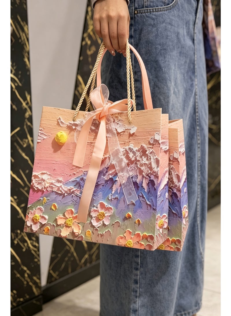 3pcs Paper Gift Bags Consisting In Three Sizes, Large, Medium And Small, Oil Painting Floral Handheld Present Bags Suitable For Birthday Parties And Special Occasions Present Bags Wedding Party Supplies - Image 4