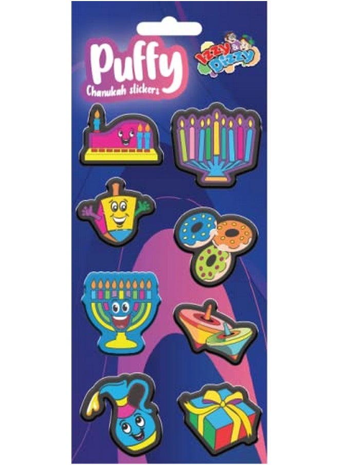Izzy 'n' Dizzy Hanukkah Sponge Stickers - Chanukah Puffy Stickers - Holiday Stickers - 8 Fun Hannukah Designs - 4 Pack 