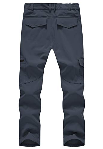 TBMPOY Men's Winter Hiking Fleece Lined Snow Pants Waterproof Windproof 6 Pockets Outdoor Softshell Insulated Pants Grey 32 - Image 2